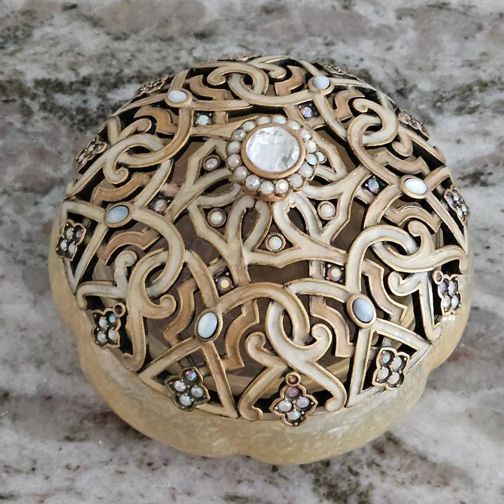 RARE JAY STRONGWATER ARABESQUE SCROLL CRYSTAL ENAMEL VANITY JAR CANISTER BOX